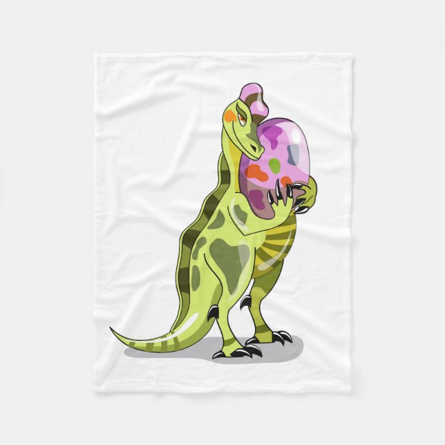 Illustration eines Lambeosaurus, der ein Ei hält. Fleecedecke (Vorderseite)
