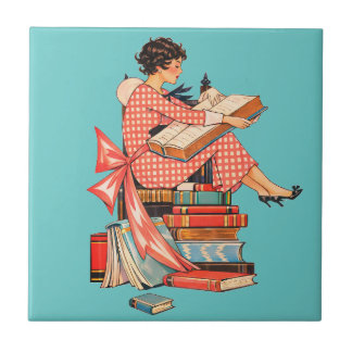 Illustration eines Lesers von Vintage-Büchern Fliese