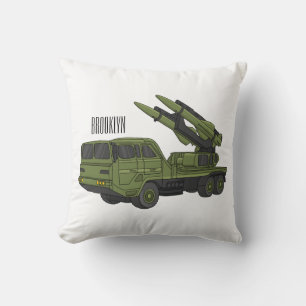 Illustration eines Militärraketen-LKWs im Cartoon- Kissen