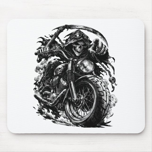 Illustration eines Motorradfahrers mit Sensenmann- Mousepad (Vorne)