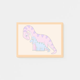 Illustration eines Mutter-Kind-Brachiosaurus. Post-it Klebezettel