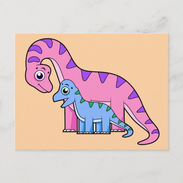 Illustration eines Mutter-Kind-Brachiosaurus. Postkarte (Vorderseite)