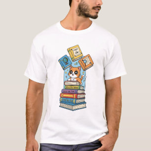 Illustration eines neugierigen Bücherwurmkätzchens T-Shirt
