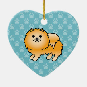 Illustration eines orangefarbenen Pomeranian-Carto Keramikornament
