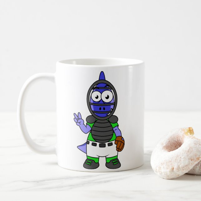 Illustration eines Parasaurolophus-Baseballfängers Kaffeetasse (Mit Donut)