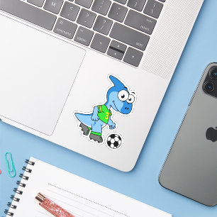 Illustration eines Parasaurolophus, der Fußball sp Aufkleber