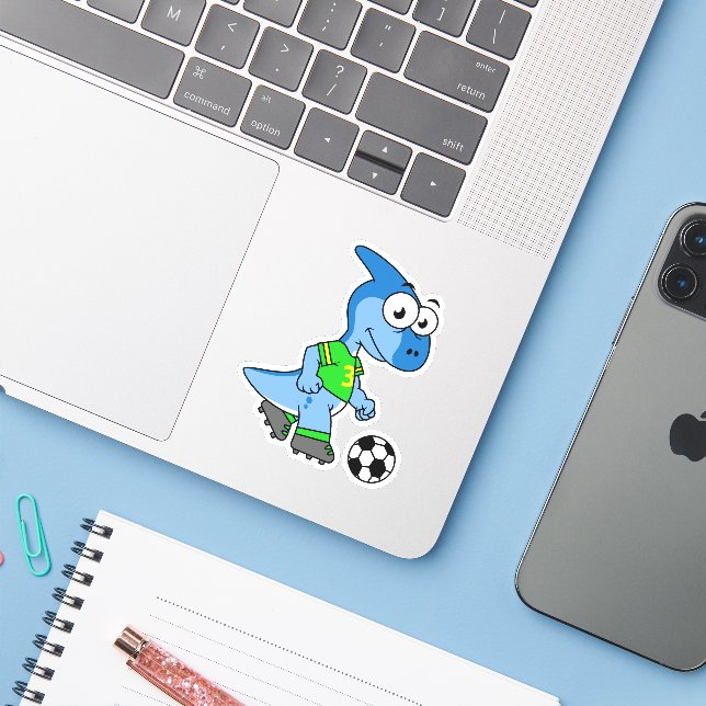 Illustration eines Parasaurolophus, der Fußball sp Aufkleber (Laptop mit iPhone)