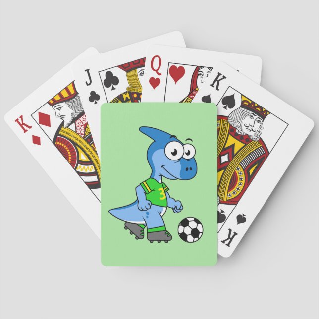 Illustration eines Parasaurolophus, der Fußball sp Spielkarten (Rückseite)