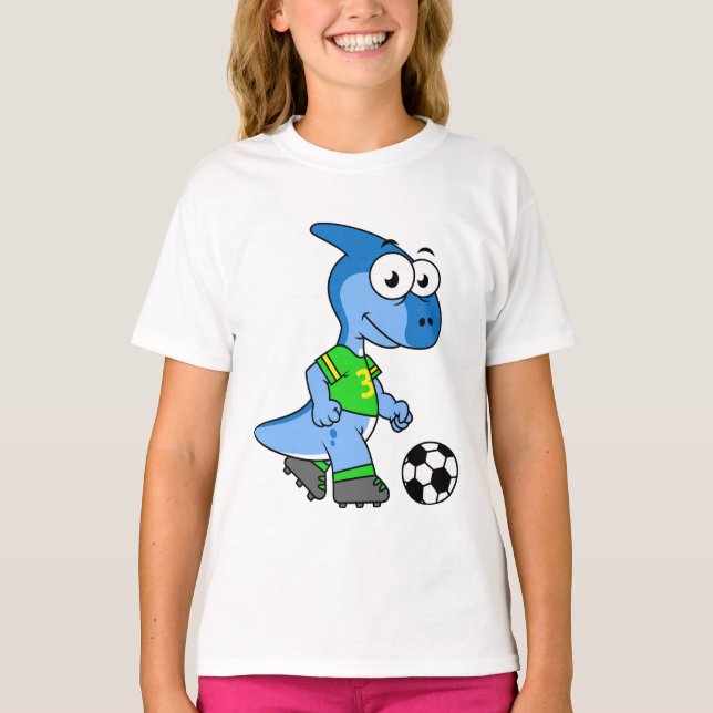 Illustration eines Parasaurolophus, der Fußball sp T-Shirt (Vorderseite)