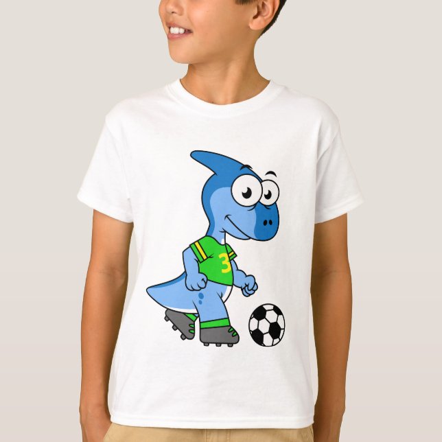Illustration eines Parasaurolophus, der Fußball sp T-Shirt (Vorderseite)