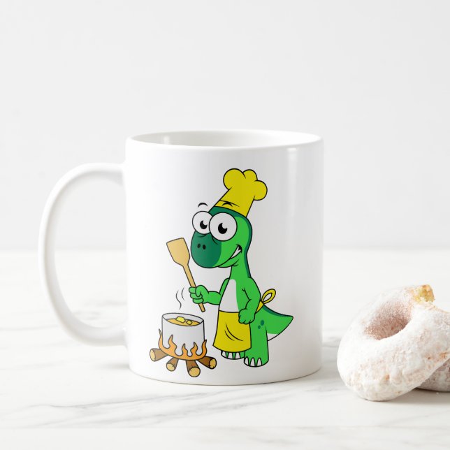 Illustration eines Parasaurolophus-Dinosaurier-Koc Kaffeetasse (Mit Donut)