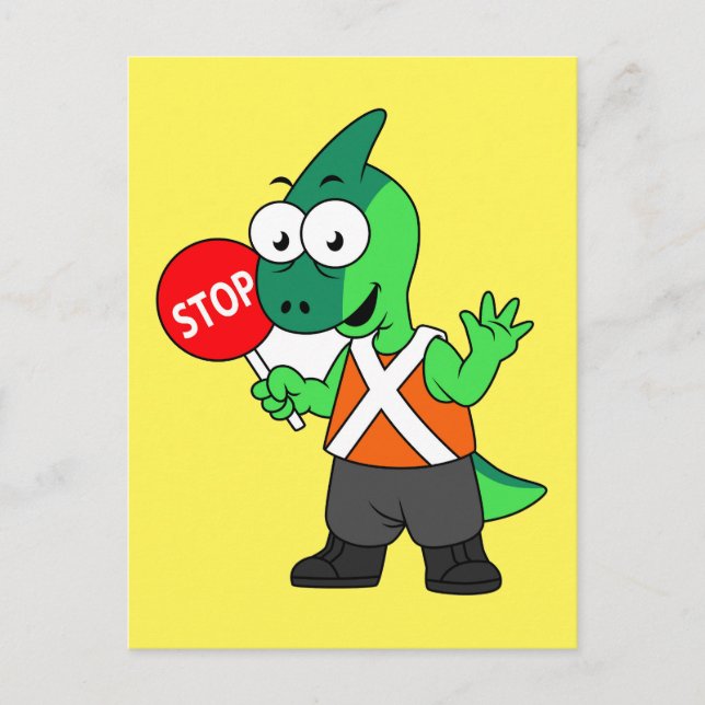 Illustration eines Parasaurolophus-Verkehrssünders Postkarte (Vorderseite)