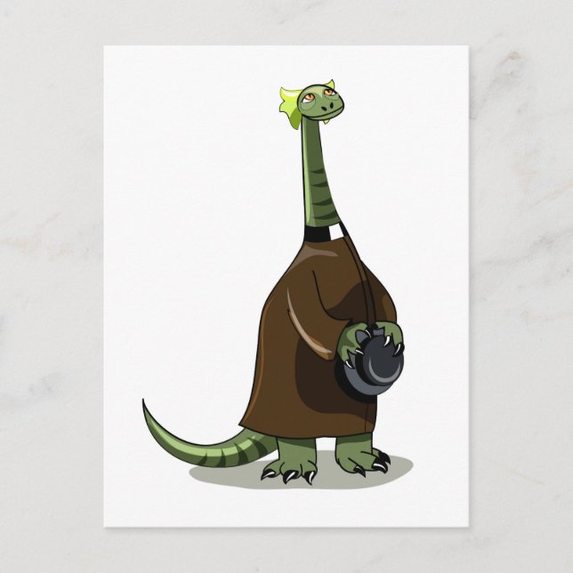 Illustration eines Plateosaurus, der als Priester  Postkarte (Vorderseite)
