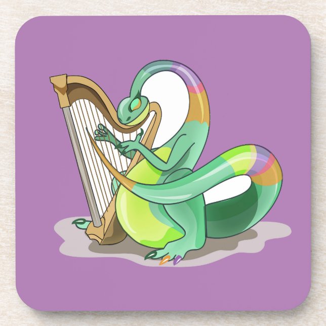Illustration eines Plateosaurus, der die Harfe spi Getränkeuntersetzer (Vorderseite)