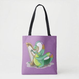 Illustration eines Plateosaurus, der die Harfe spi Tasche