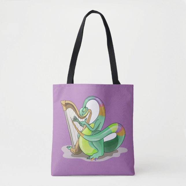 Illustration eines Plateosaurus, der die Harfe spi Tasche (Vorderseite)