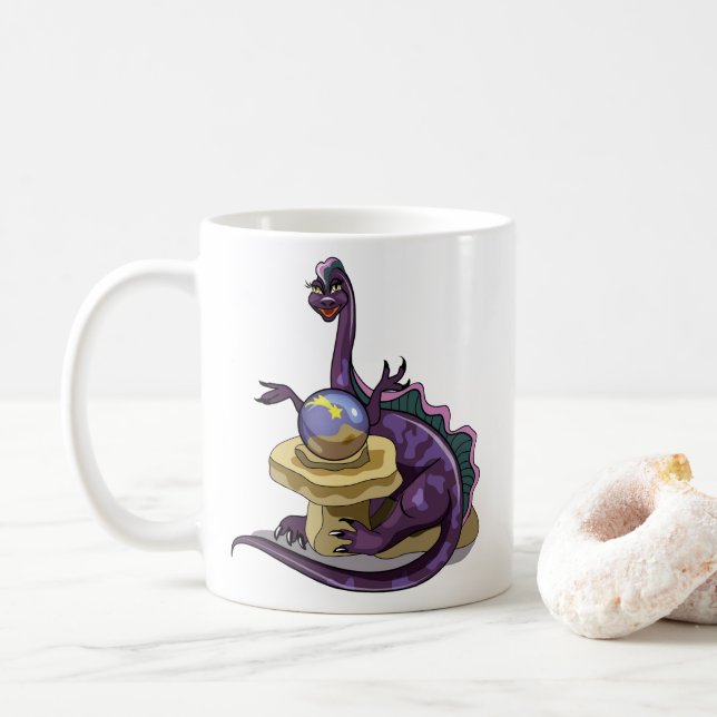 Illustration eines Plateosaurus Fortune Teller. Kaffeetasse (Mit Donut)