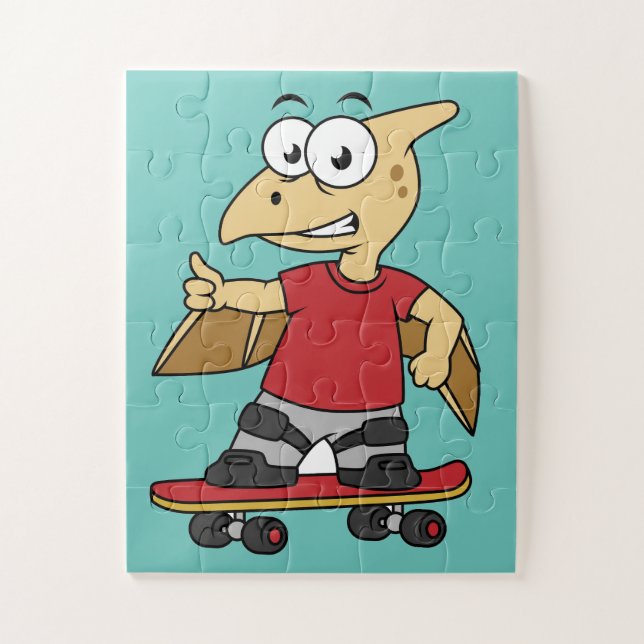 Illustration eines Pterosaurus Skateboarding. (Vertikal)