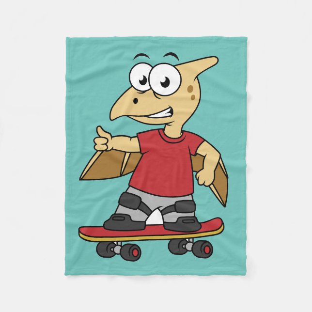Illustration eines Pterosaurus Skateboarding. Fleecedecke (Vorderseite)