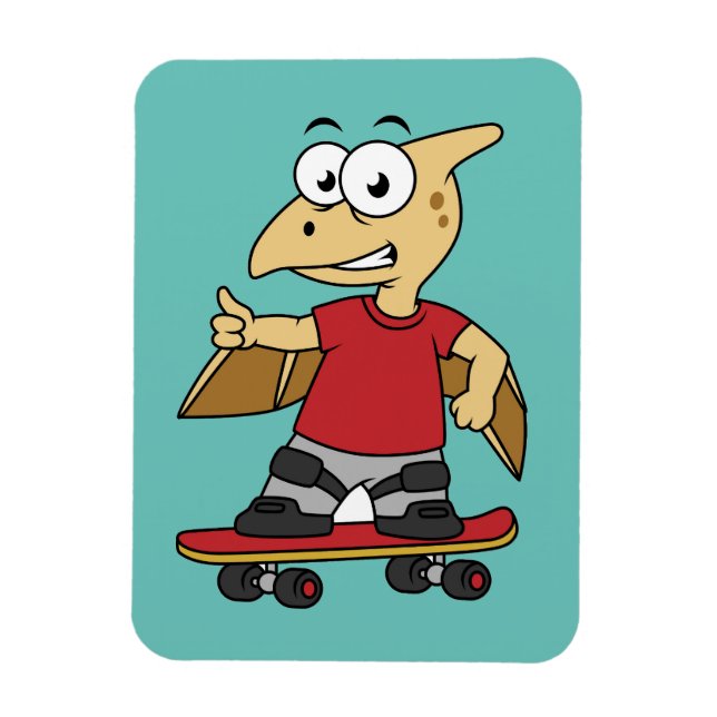 Illustration eines Pterosaurus Skateboarding. Magnet (Vertikal)