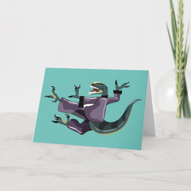 Illustration eines Raptor Darstellend Karate. Karte (Vorderseite)