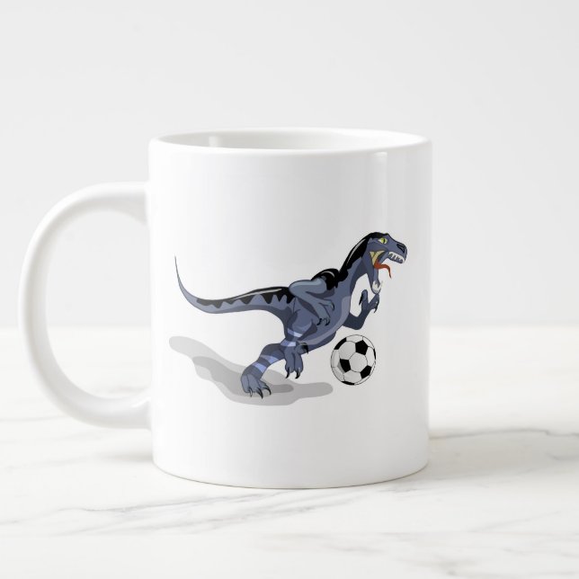 Illustration eines Raptor Dinosauriers, der Fußbal Jumbo-Tasse (Links)