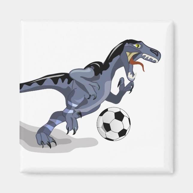 Illustration eines Raptor Dinosauriers, der Fußbal Magnet (Vorne)