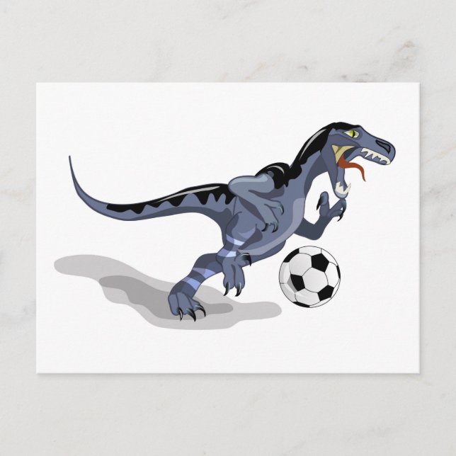 Illustration eines Raptor Dinosauriers, der Fußbal Postkarte (Vorderseite)