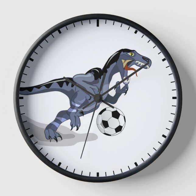 Illustration eines Raptor Dinosauriers, der Fußbal Uhr (Vorderseite)