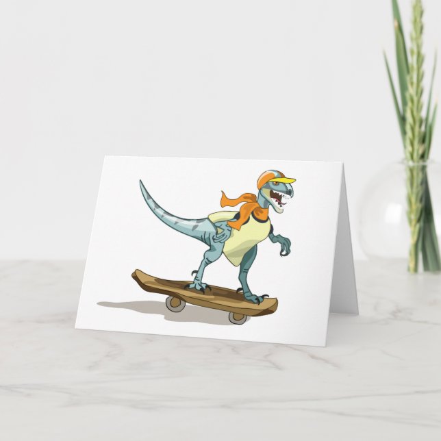 Illustration eines Raptor Skateboarding. Karte (Vorderseite)