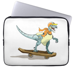 Illustration eines Raptor Skateboarding. Laptopschutzhülle