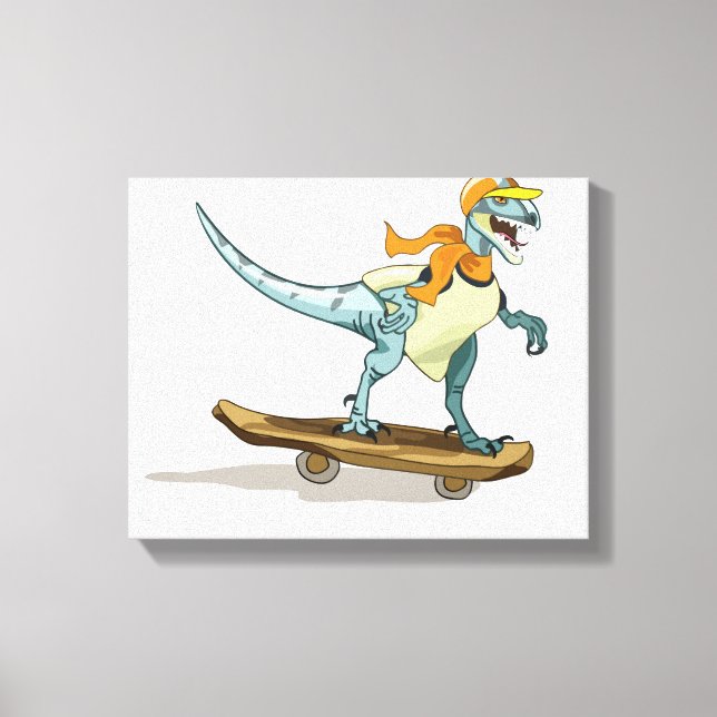 Illustration eines Raptor Skateboarding. Leinwanddruck (Vorderseite)