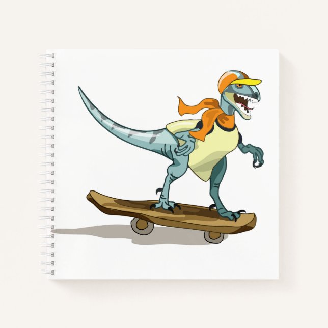 Illustration eines Raptor Skateboarding. Notizbuch (Vorderseite)