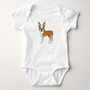Illustration eines rehbraunen und weißen Boston-Te Baby Strampler