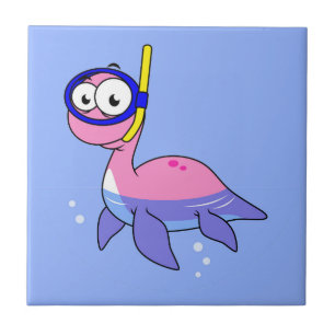 Illustration eines schnorchelnden Loch Ness Monste Fliese