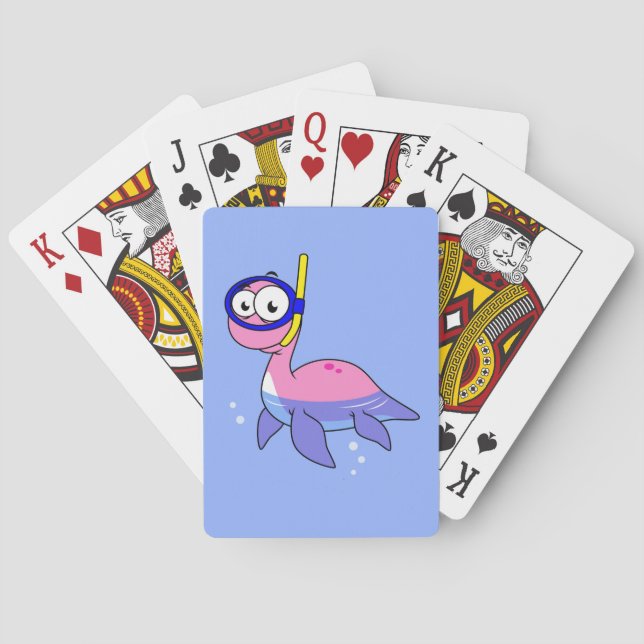 Illustration eines schnorchelnden Loch Ness Monste Spielkarten (Rückseite)