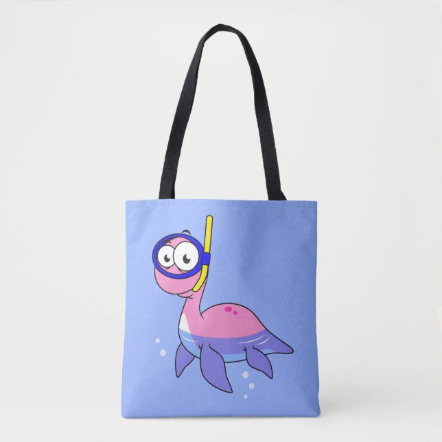 Illustration eines schnorchelnden Loch Ness Monste Tasche (Vorderseite)