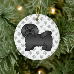 Illustration eines schwarzen Havanese Cartoon-Hund Keramik Ornament