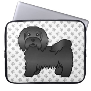 Illustration eines schwarzen Havanese Cartoon-Hund Laptopschutzhülle