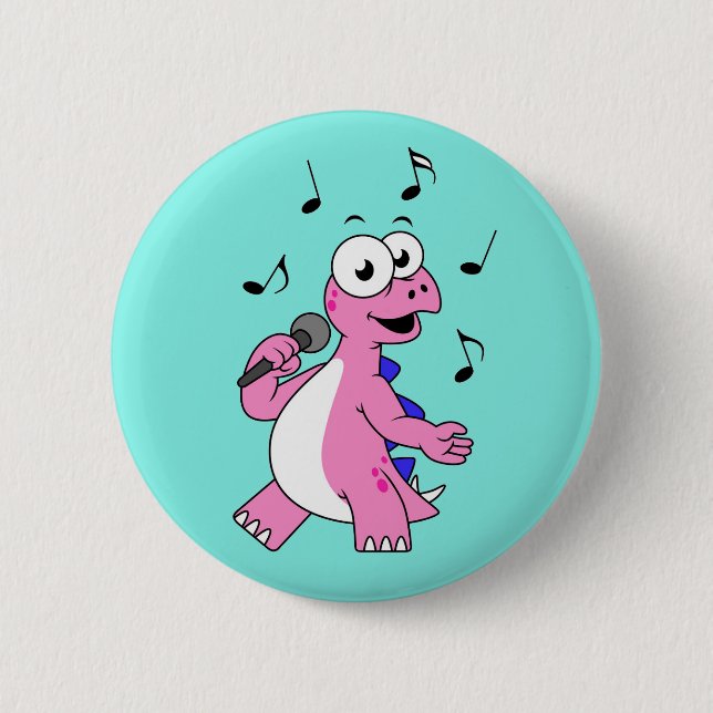 Illustration eines singenden Stegosaurus. Button (Vorderseite)