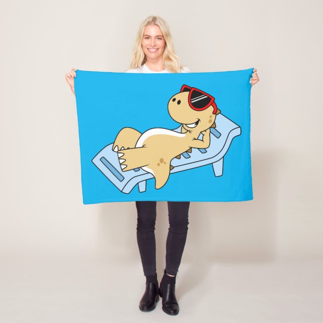 Illustration eines Sonnenbades Tyrannosaurus Rex. Fleecedecke (Beispiel)