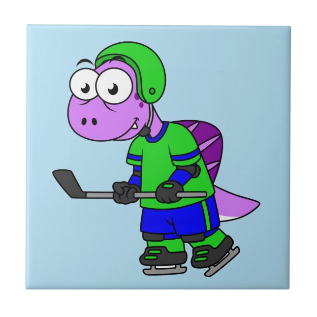 Illustration eines Spinosaurus-Hockeyspielers. Fliese (Vorderseite)