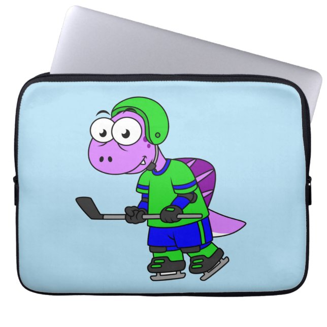 Illustration eines Spinosaurus-Hockeyspielers. Laptopschutzhülle (Vorderseite)