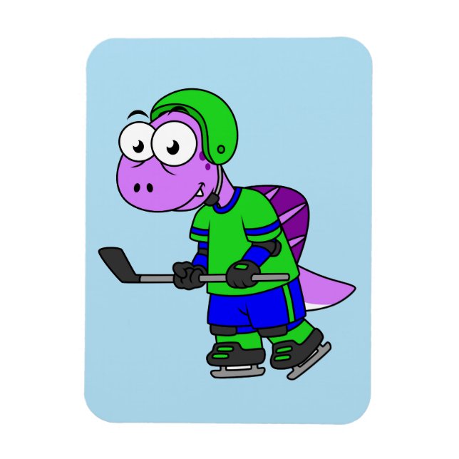 Illustration eines Spinosaurus-Hockeyspielers. Magnet (Vertikal)