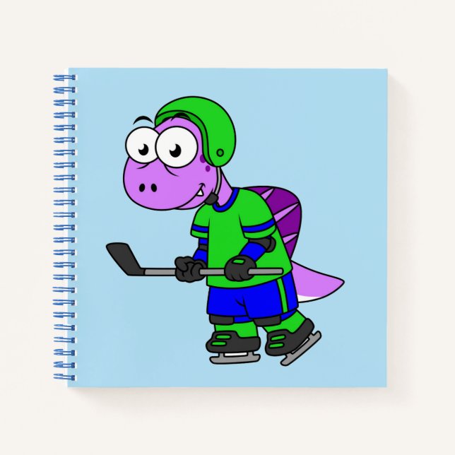 Illustration eines Spinosaurus-Hockeyspielers. Notizbuch (Vorderseite)