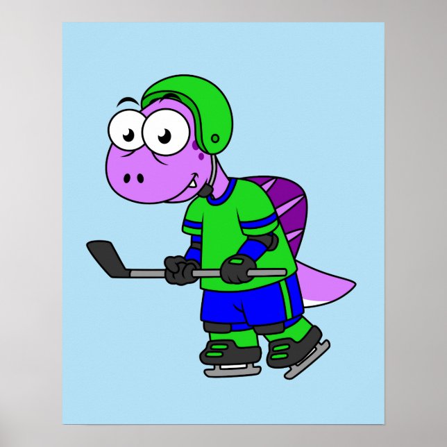 Illustration eines Spinosaurus-Hockeyspielers. Poster (Vorne)