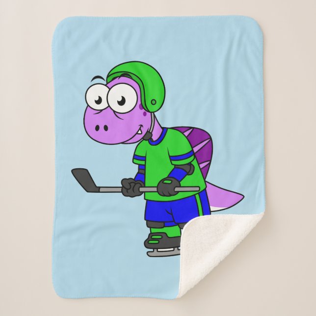 Illustration eines Spinosaurus-Hockeyspielers. Sherpadecke (Vorderseite)