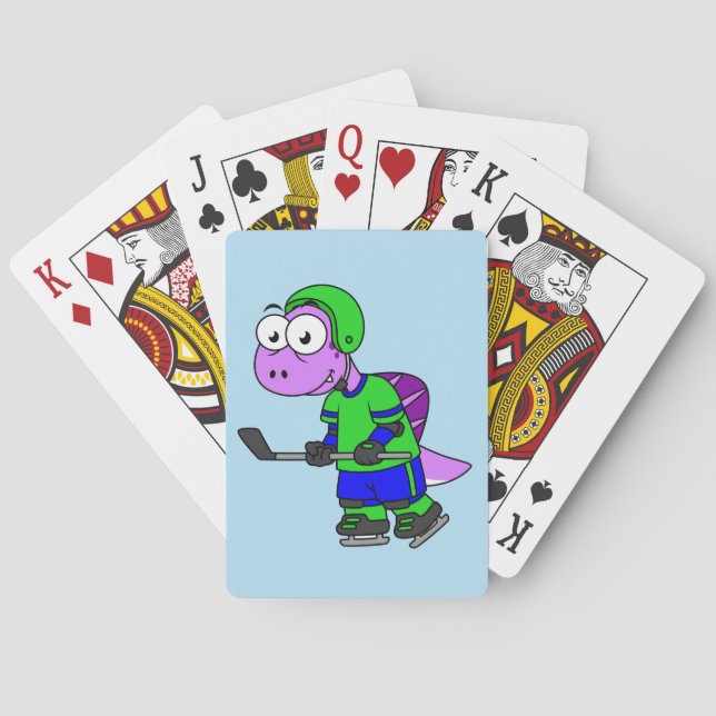 Illustration eines Spinosaurus-Hockeyspielers. Spielkarten (Rückseite)