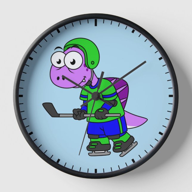 Illustration eines Spinosaurus-Hockeyspielers. Uhr (Vorderseite)