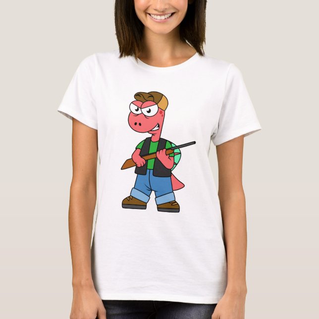 Illustration eines Spinosaurus-Jägers mit Schusswa T-Shirt (Vorderseite)